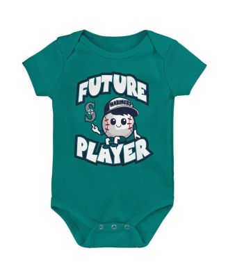 Newborn and Infant Boys and Girls Teal, Navy, White Seattle Mariners Minor League Player Three-Pack Bodysuit Set