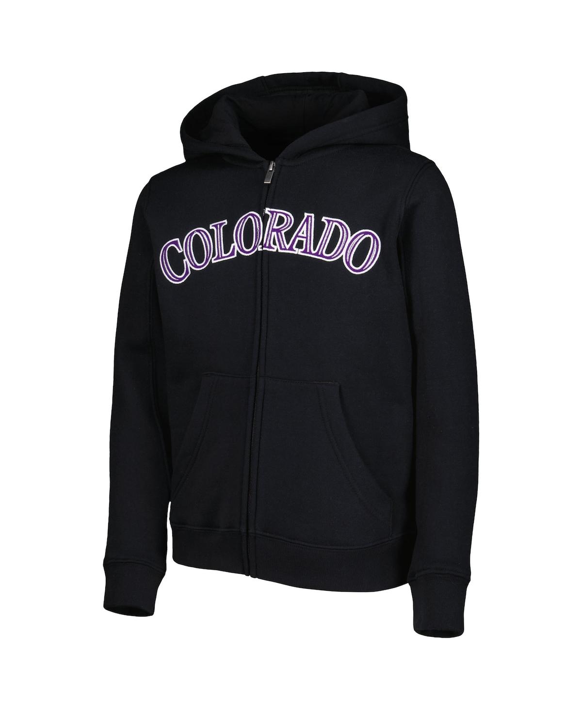 Big Boys and GirlsColorado Rockies Wordmark Full-Zip Fleece Hoodie - Black