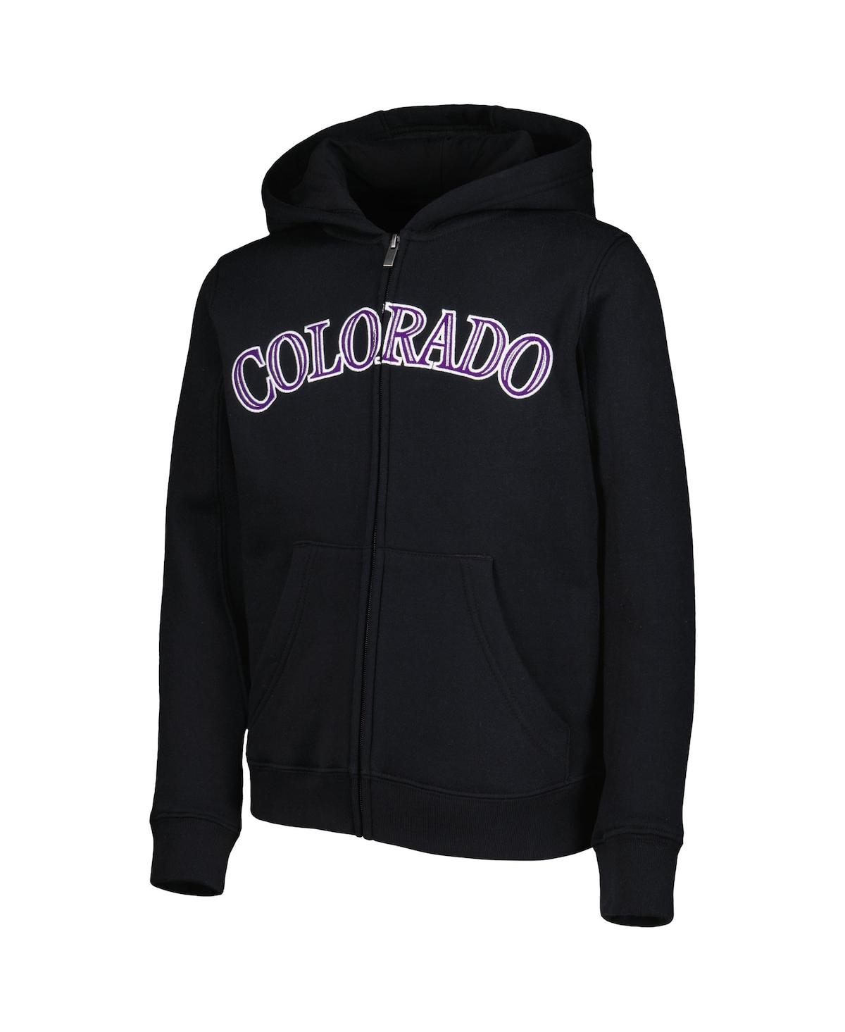 Shop Outerstuff Big Boys And Girls Black Colorado Rockies Wordmark Full-zip Fleece Hoodie