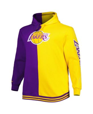 Men's Purple and Gold Los Angeles Lakers Big and Tall Hardwood Classics Split Pullover Hoodie