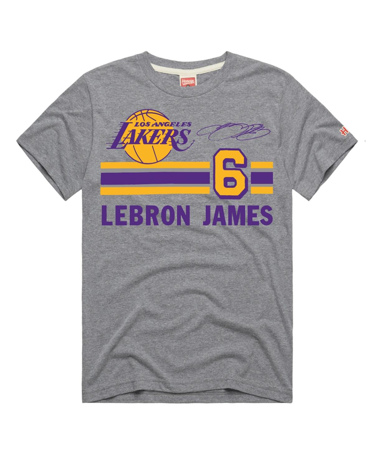 Shop Homage Men's  Lebron James Gray Los Angeles Lakers Number Tri-blend T-shirt