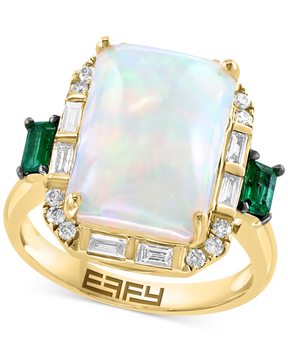 Effy Collection Effy Ethiopian Opal (4-3/8 Ct. T.w.), Emerald (1/2 Ct. T.w.) & Diamond (1/3 Ct. T.w.) Halo Ring In 1 In K Gold