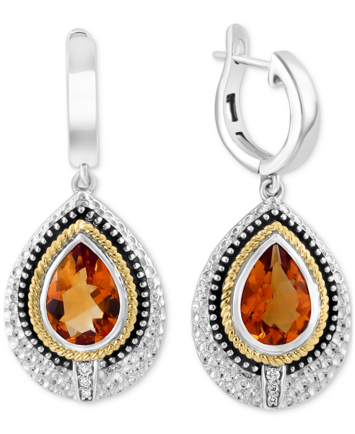 Effy Collection Effy Citrine (3-1/5 Ct. T.w.) & Diamond Accent Drop Earrings In Sterling Silver & 14k Gold-plate In K Gold Over Silver