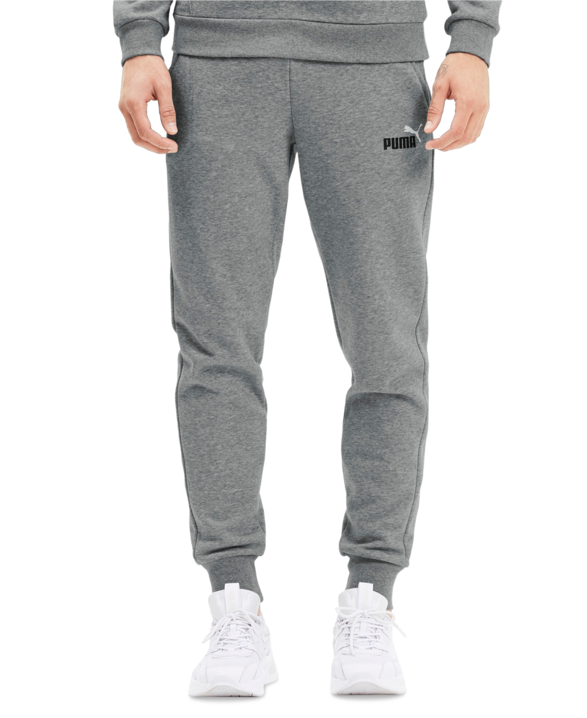 Shop Puma Men's Embroidered Logo Fleece Jogger Sweatpants In Medium Grey Heather