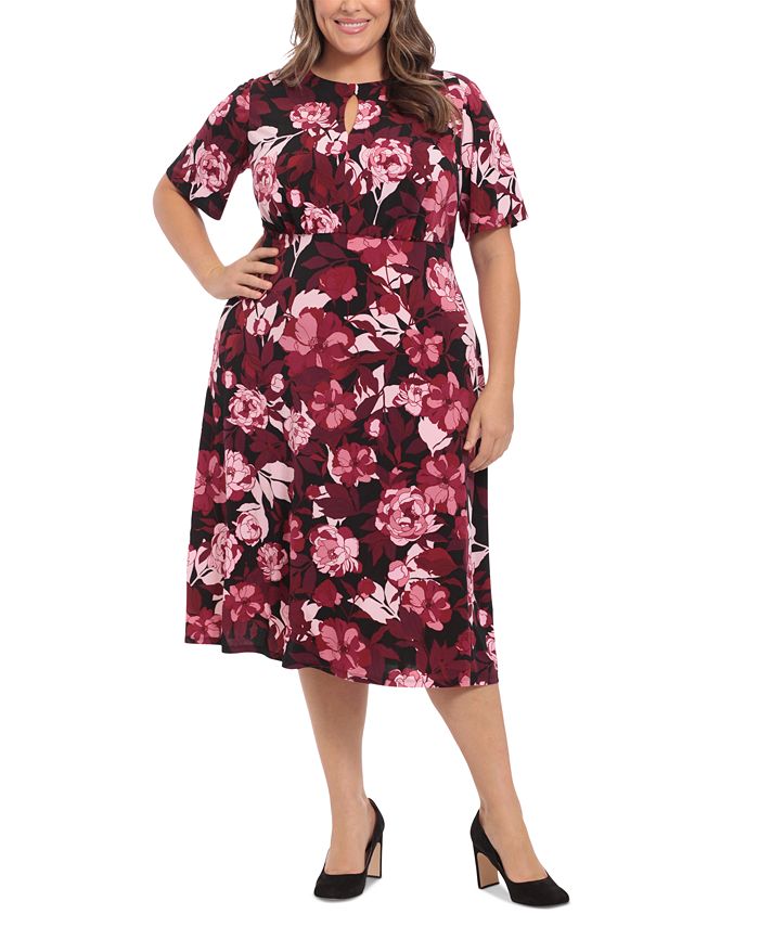 London Times Plus Size Floral Keyhole Midi Dress - Macy's