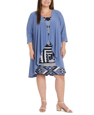 R & M Richards - Plus Size 3/4-Sleeve Cascade-Collar Jacket and Printed Sleeveless Dress