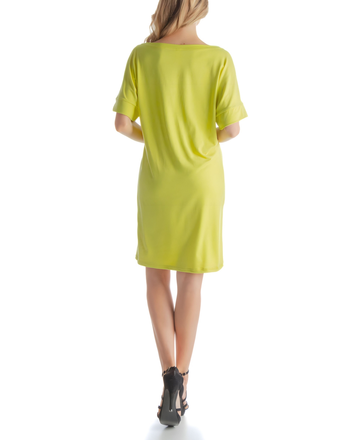 24seven Comfort Apparel Solid Color Loose Fit V Neck T Shirt Style Womens Knee Length Dress In Mocha