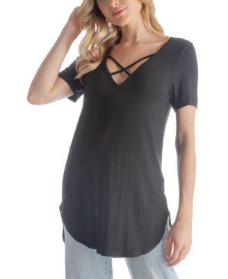 Women's V-neck T-shirt with Crossed Collarline