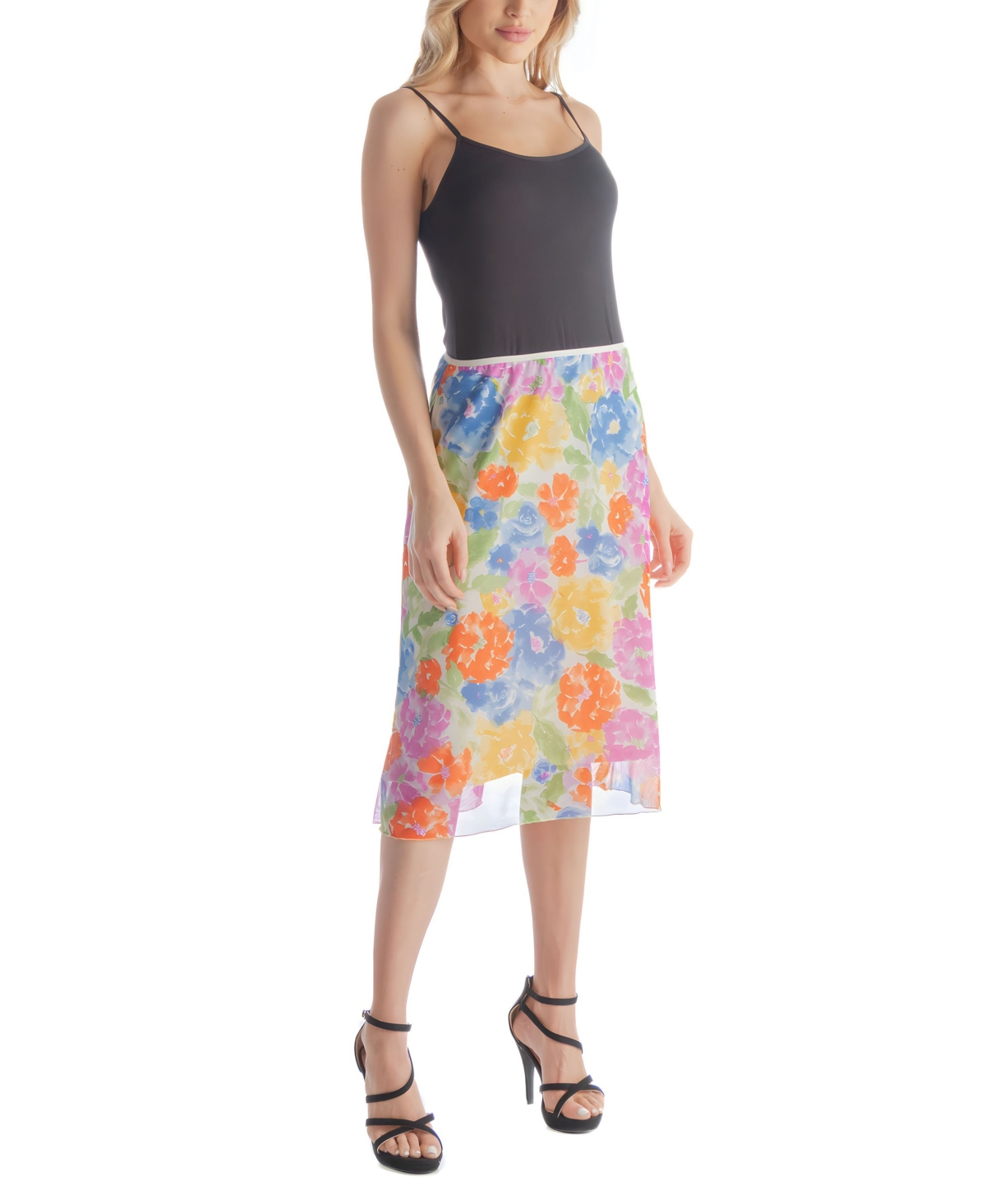 24seven Comfort Apparel Women's Colorful Sheer Overlay Elastic Waist Skirt
