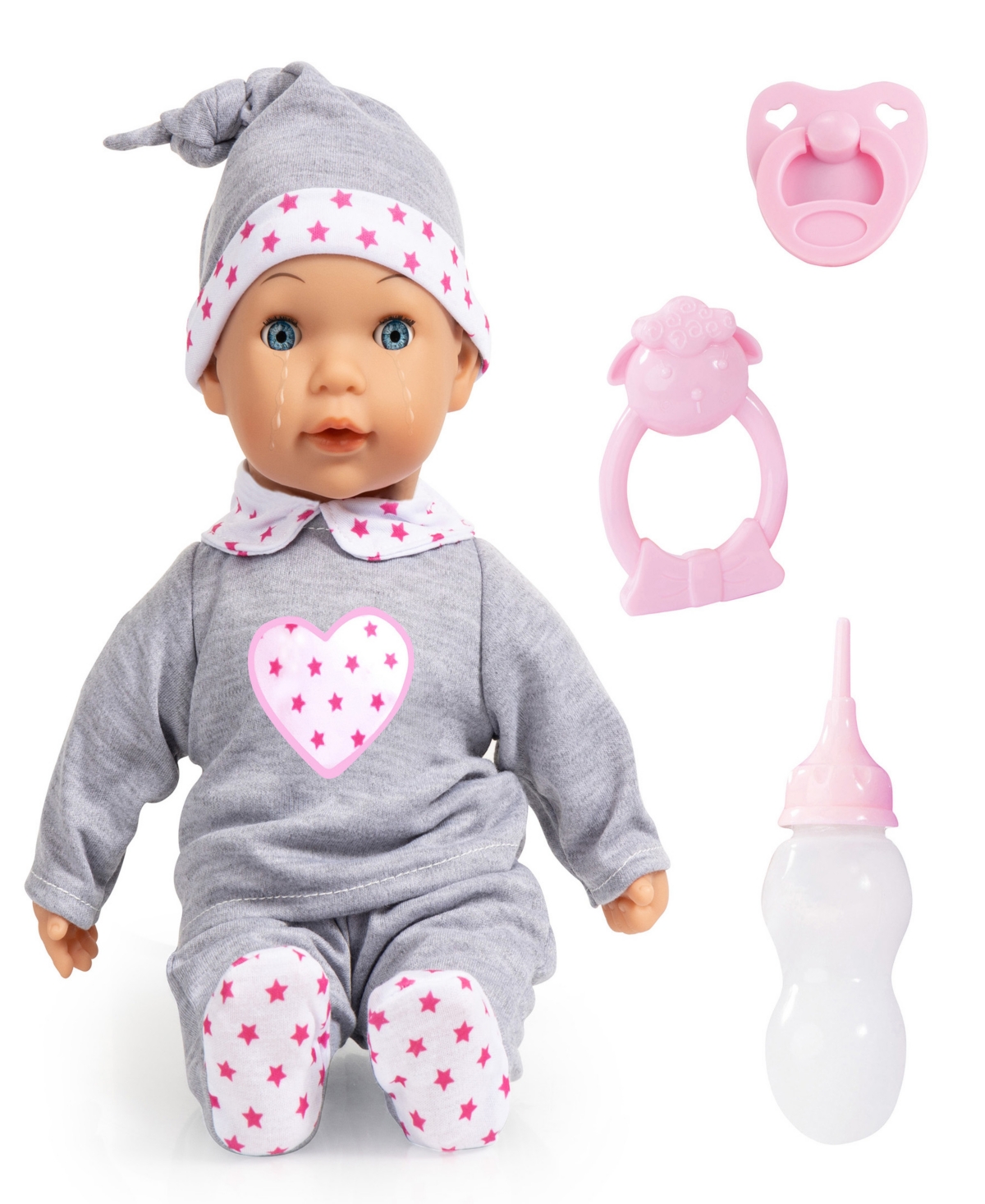 Bayer Design Doll Grey, Pink, Hearts, Interactive Tears Baby In Multi