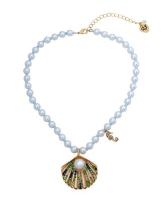 Betsey Johnson Faux Stone Shell Pendant Imitation Pearl Necklace - Macy's