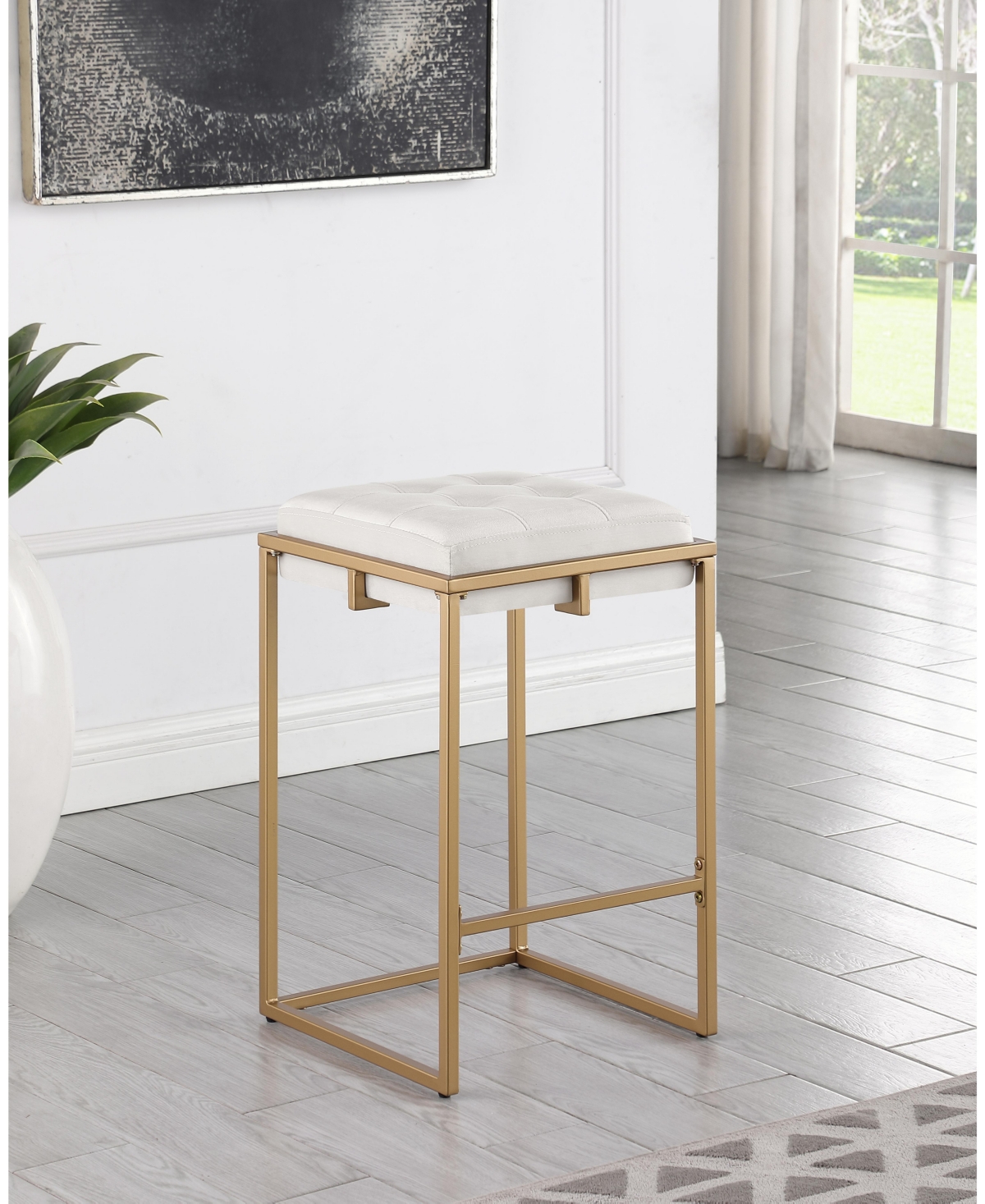 Coaster Home Furnishings Nadia 2-Piece Square Metal Padded Seat Counter Height Stool Set - Beige