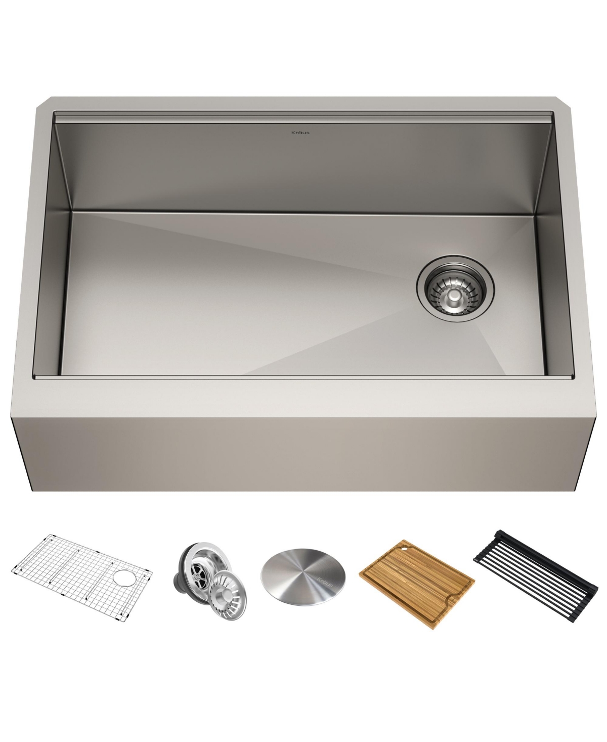 Kore 30 in. Workstation Farmhouse Flat Apron Front 16 Gauge Single Bowl Stainless Steel Kitchen Sink with Accessories - Stainless steel