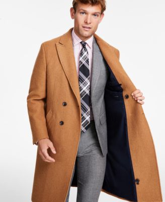 Men's Modern-Fit Solid Double-Breasted Overcoat