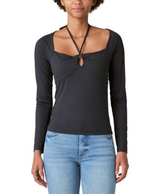 Lucky Brand - Women's Ribbed Keyhole-Cutout Long-Sleeve Top