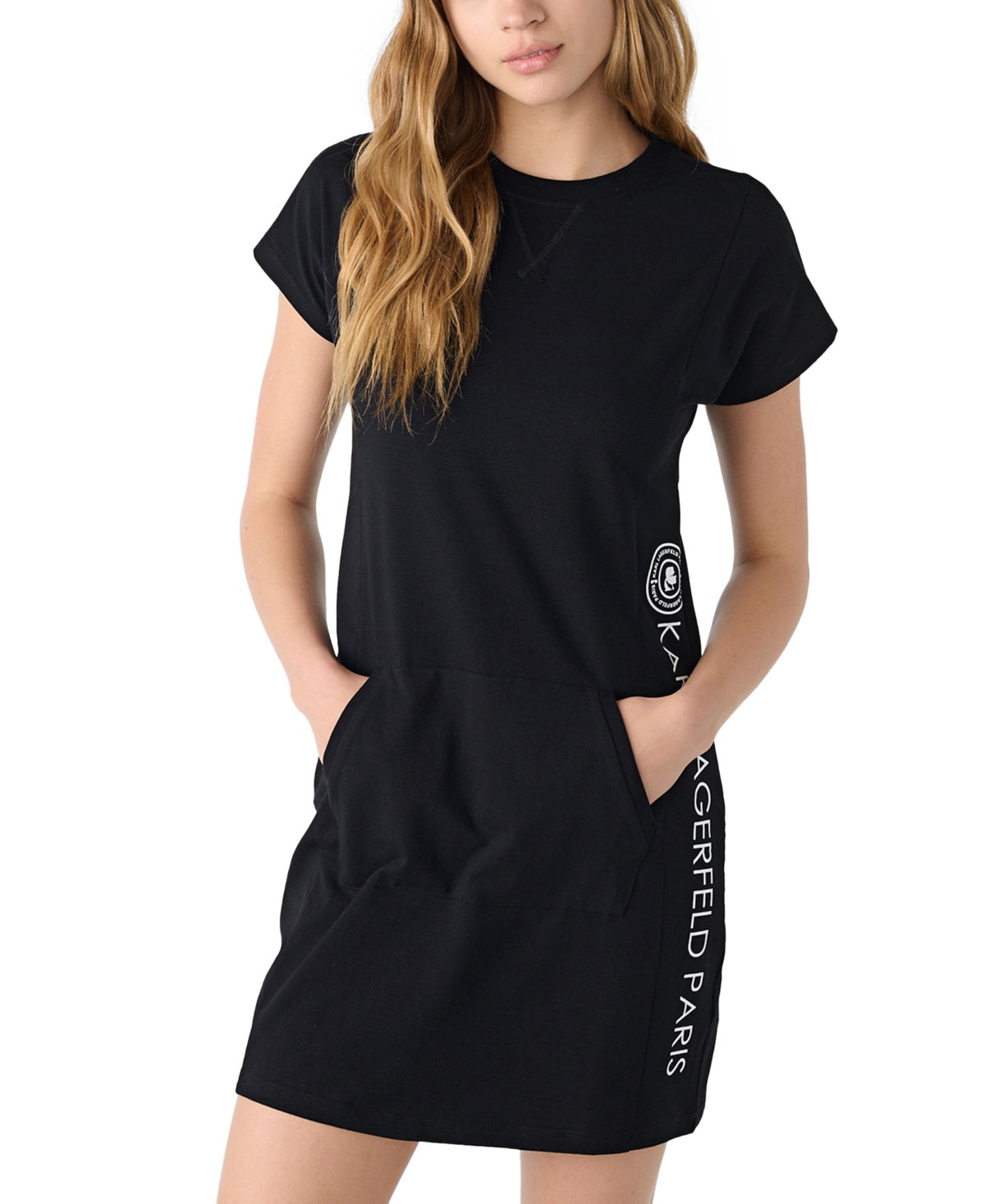 Karl Lagerfeld Scoop Neck Mini Dress - Black Dresses, Clothing