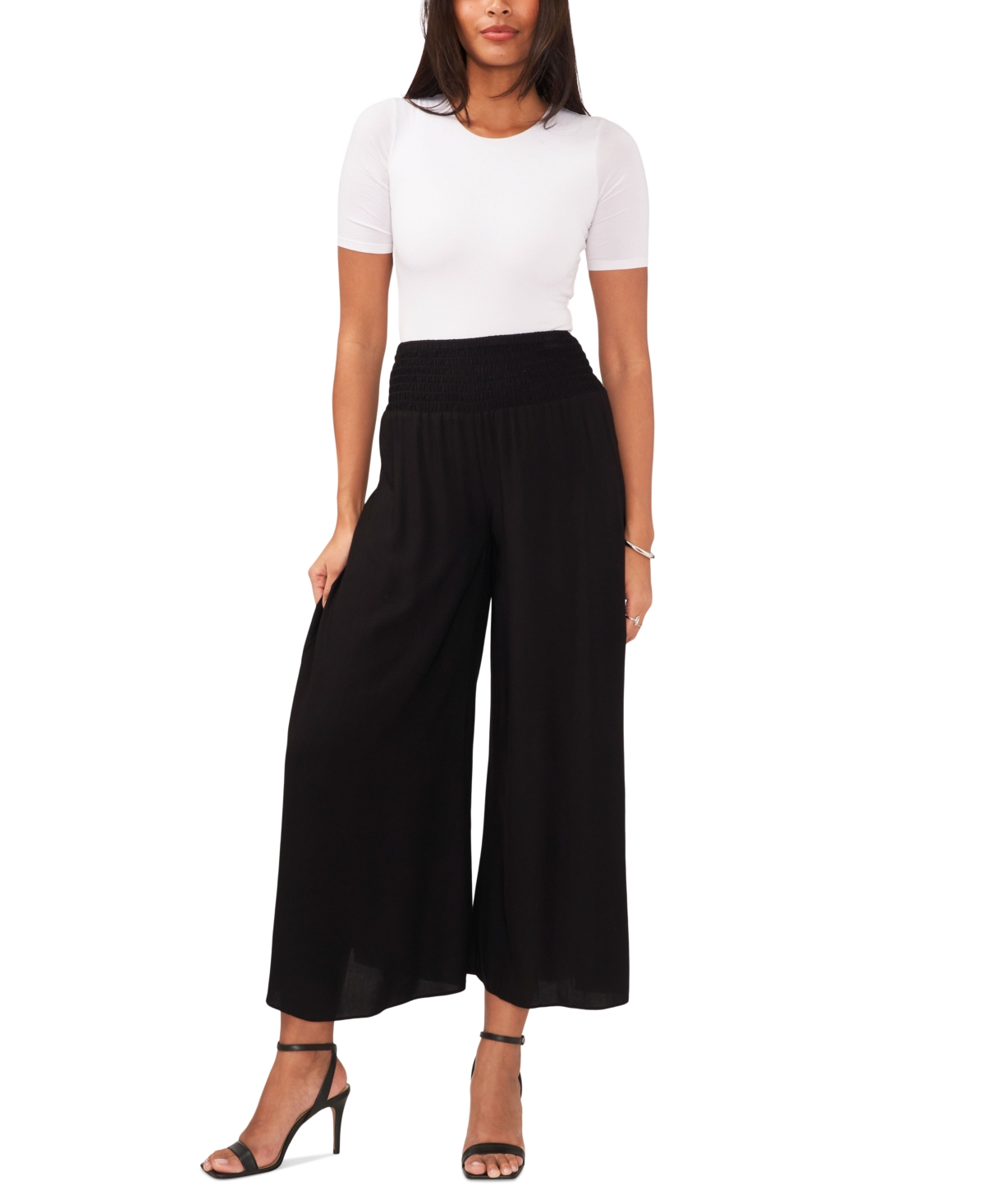 Sam & Jess Women's Challis Smocked-Waist Wide-Leg Pants