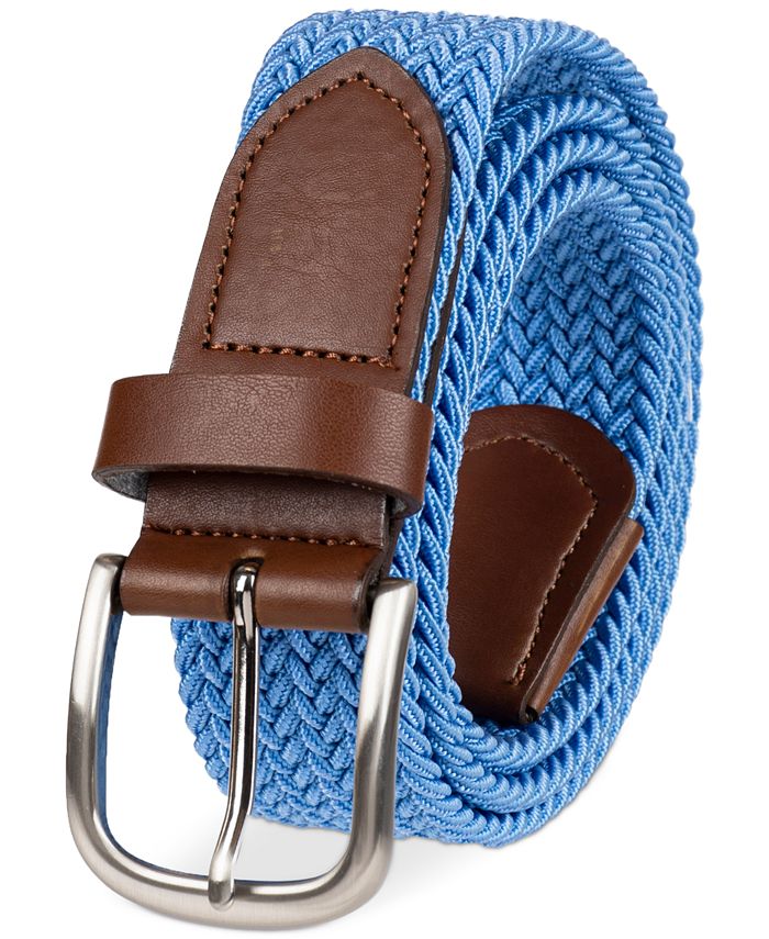 Club Room Men's Stretch Comfort Braided Belt with Faux-Leather Trim ...