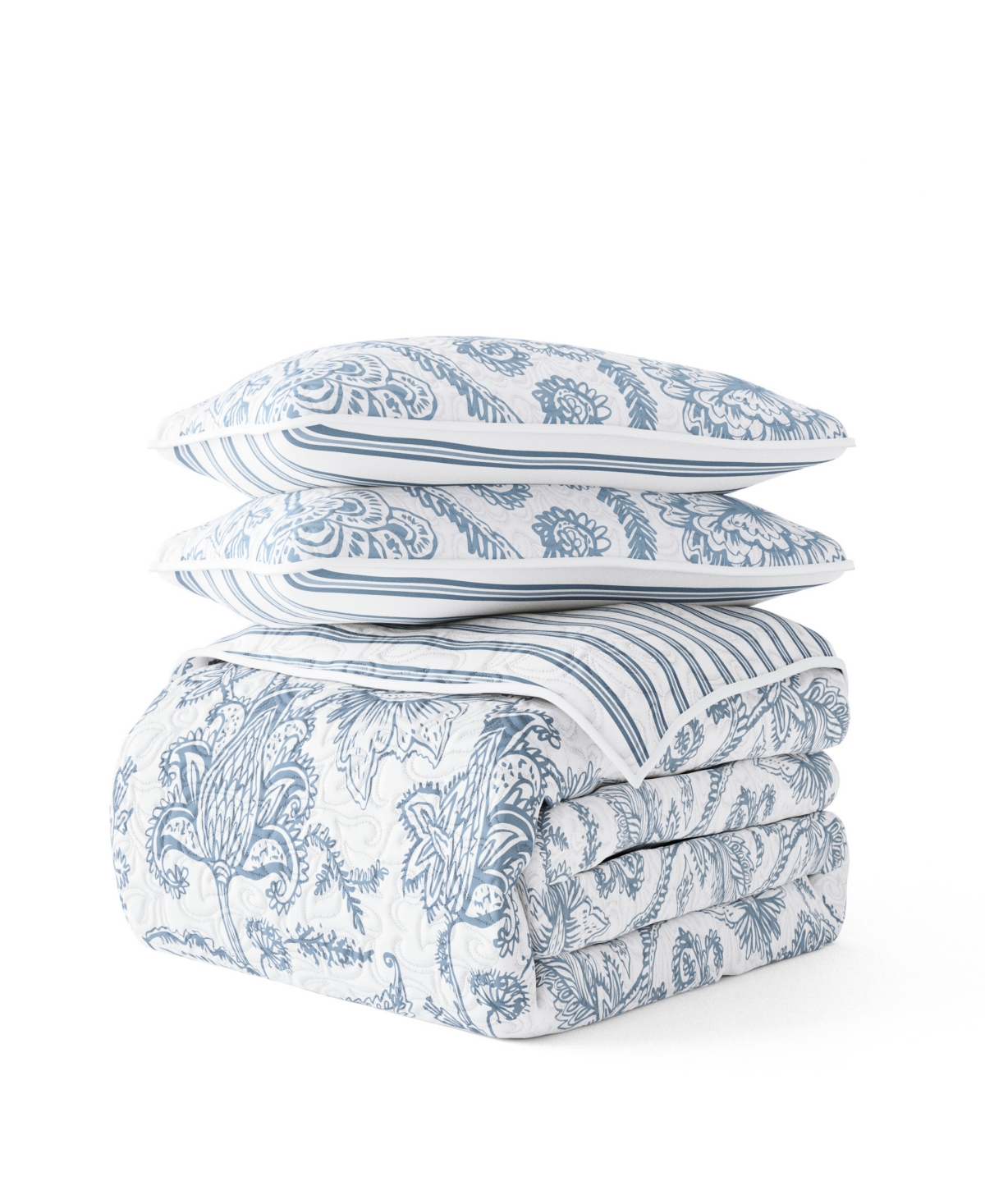 ienjoy Home All Season 3 Piece Jacobean and Stripe Reversible Quilt Set,