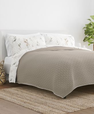 Watercolor Leaves and Stripe Reversible 3-Pc. Lightweight Quilt Set, Full/Queen