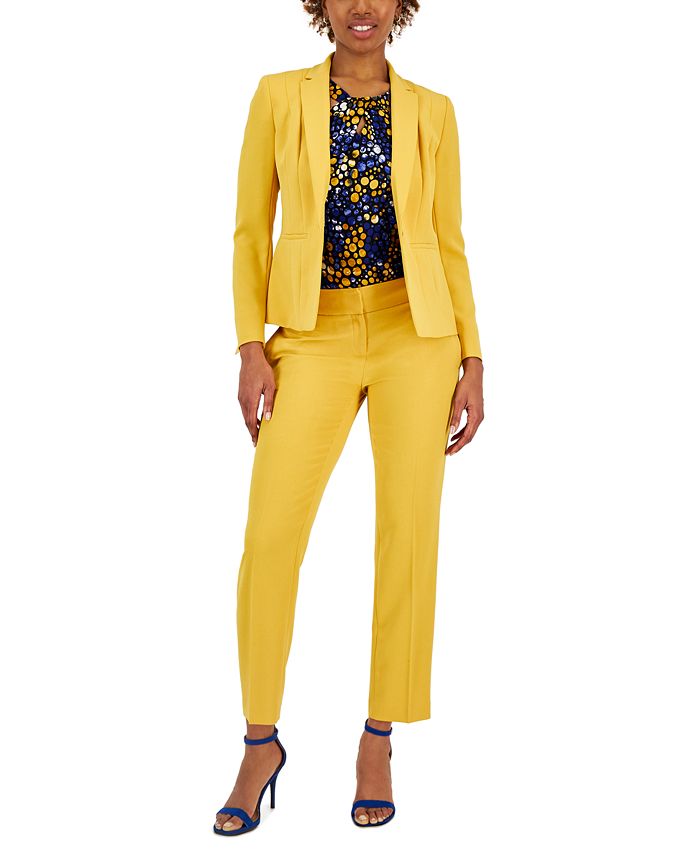 Kasper Women's Crepe One-Button Blazer, Printed Twist Neck Top, & Crepe  Slim-Leg Pants - Macy's