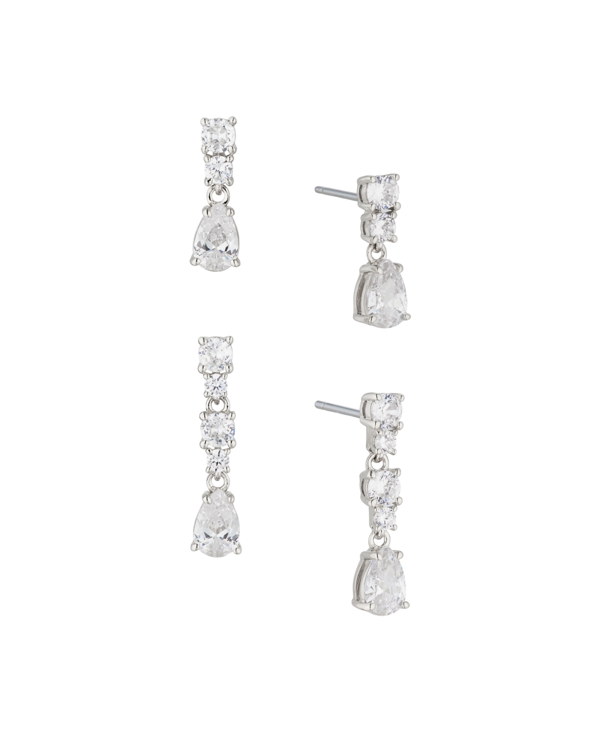 Eliot Danori Cubic Zirconia Linear And Drop Set Two Pair Of Earrings (4 Pieces) In Silver