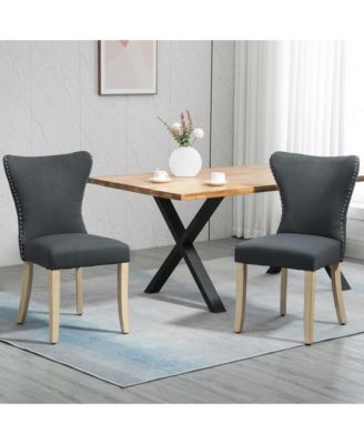 Dining Chairs Set of 2 with Wing Backrest Rubber Wood Legs Charcoal