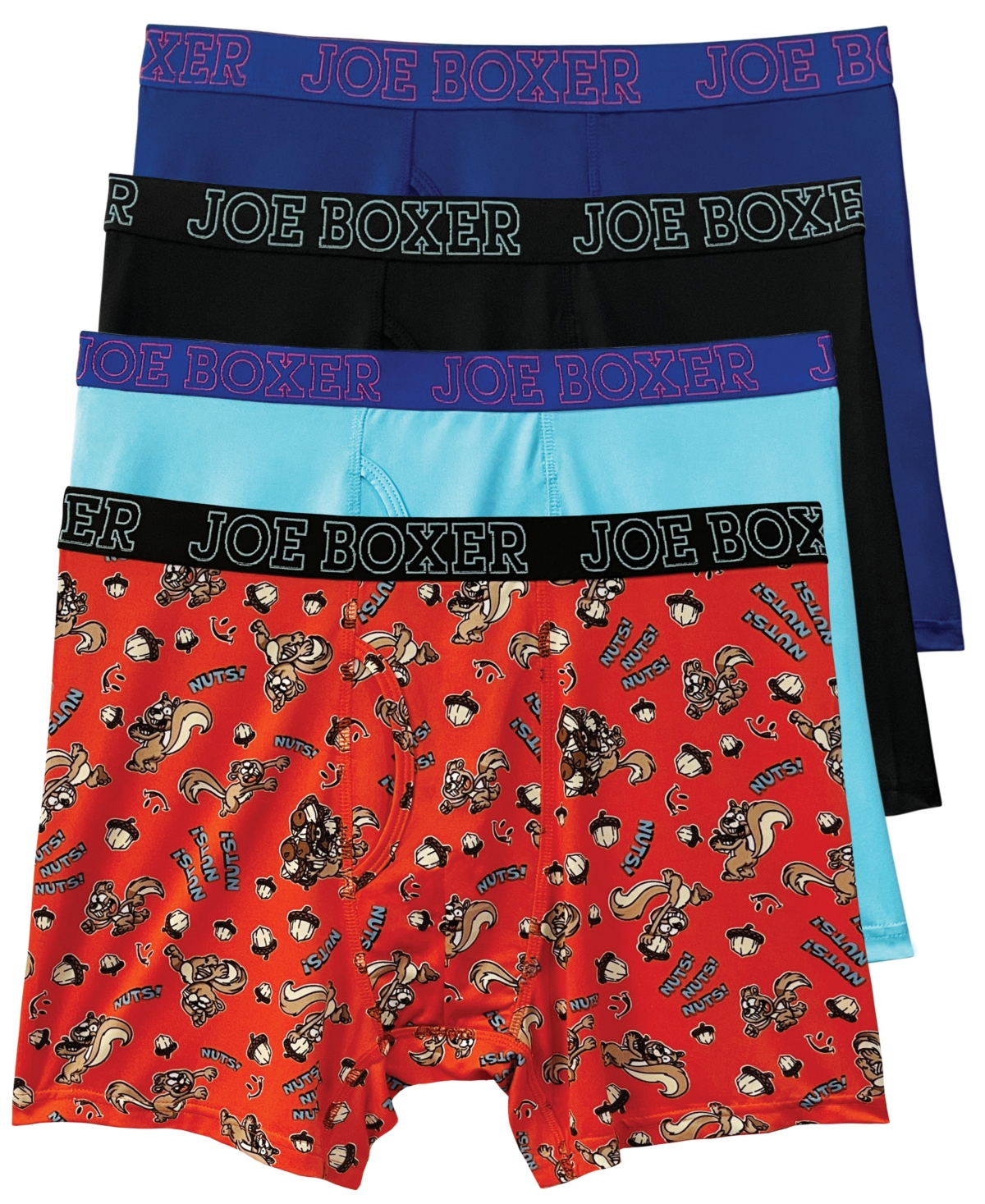 Men's Squirrel Nuts Boxer Briefs, Pack of 4 - Blue