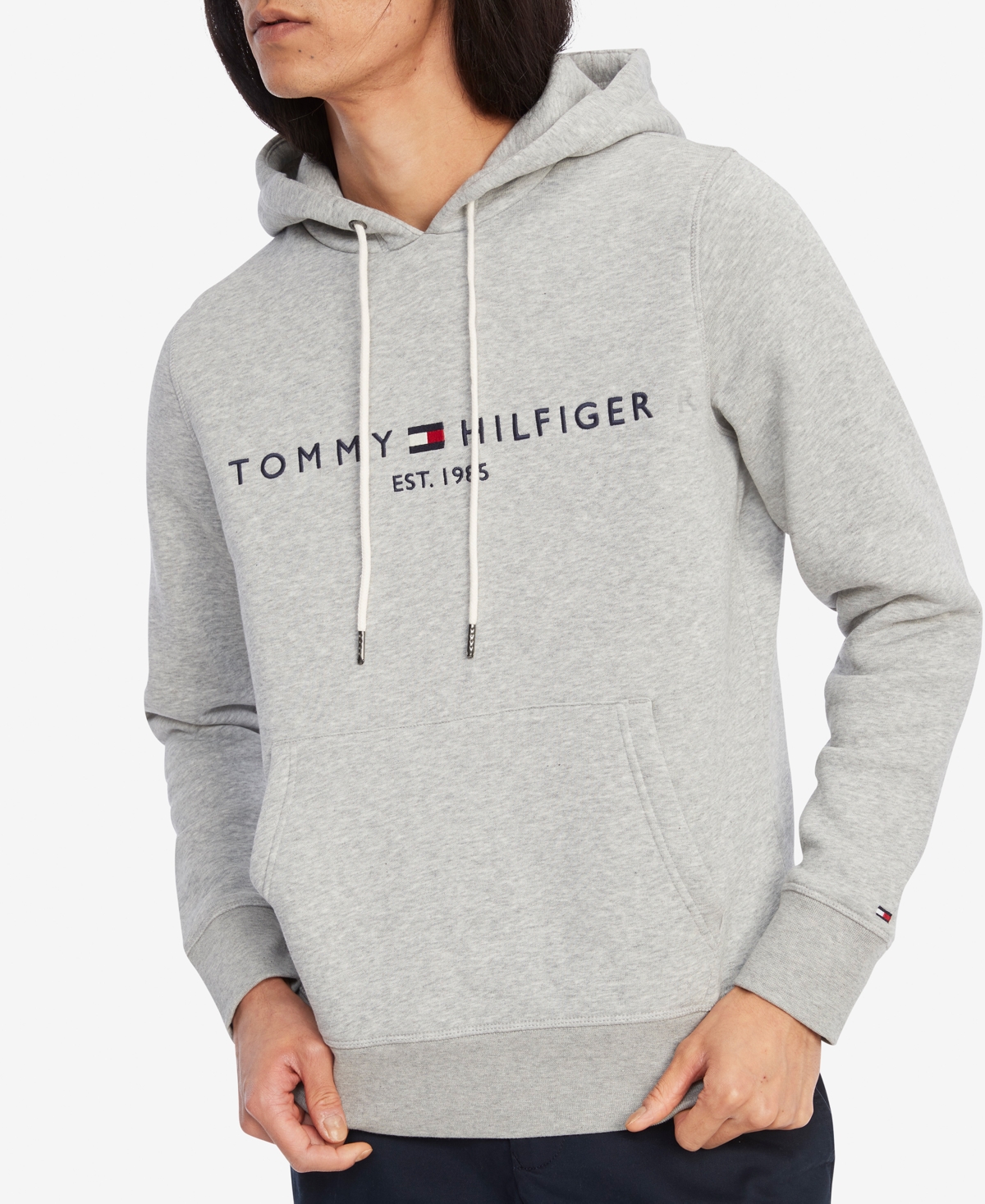 Shop Tommy Hilfiger Men's Embroidered Logo Hoodie In Cloud Heather