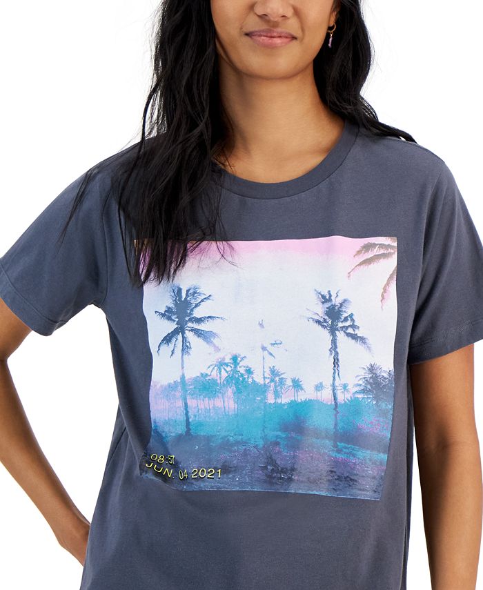 Grayson Threads Black Juniors' Palm Tree Box Graphic T-Shirt - Macy's