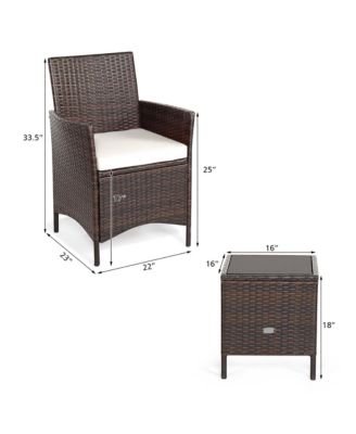 3PCS Patio Rattan Furniture Set Cushioned Sofa Glass Tabletop Deck