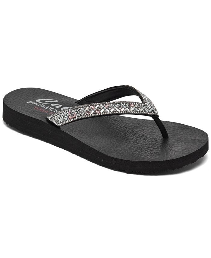 SKECHERS YOGA FOAM Flip Flops Black & Grey Thong Sandal Womens