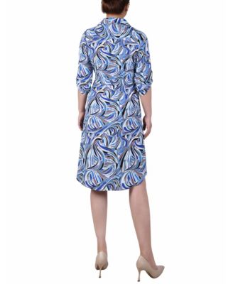 Petite 3/4 Roll Tab Zip Front Shirtdress