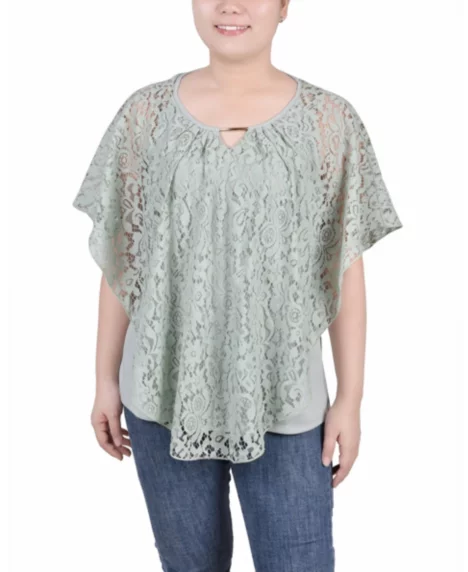 Petite Lace Poncho Top with Matching Tank - Frosty Green