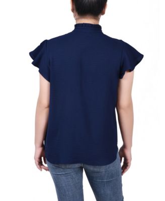 Petite Flutter Sleeve Ruffle Neck Blouse