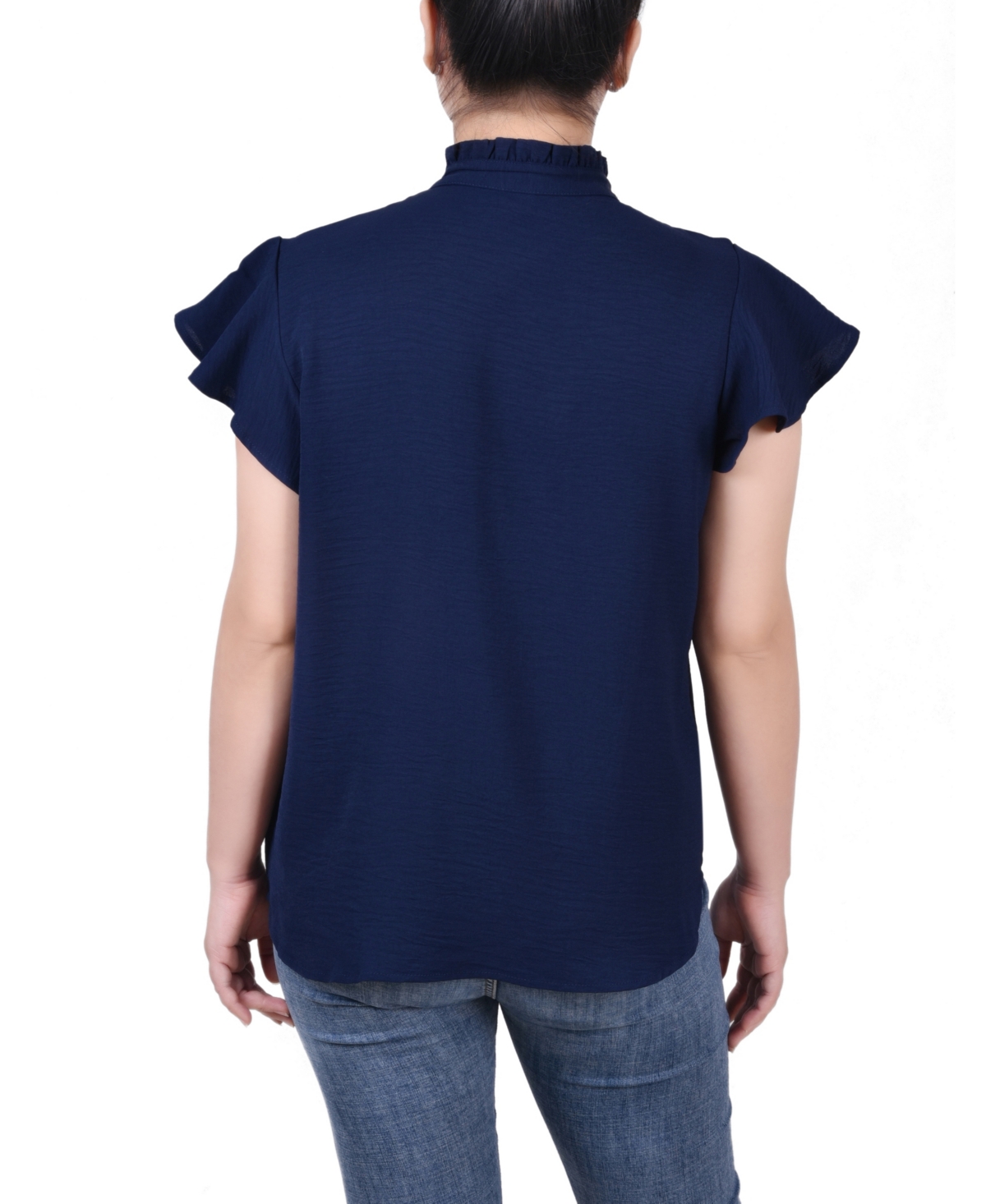 Ny Collection Petite Flutter Sleeve Ruffle Neck Blouse