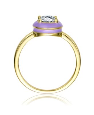 RA Young Adults/Teens 14k Yellow Gold Plated with Cubic Zirconia Blue/Purple Enamel Bezel Stacking Ring