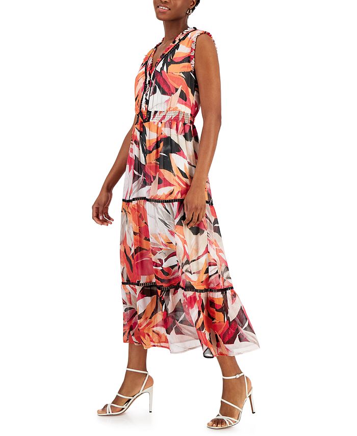 Ivy Womens Sleeveless V Neck Maxi Dress With Elegant Floral Print For Formal Events And Garden Parties
