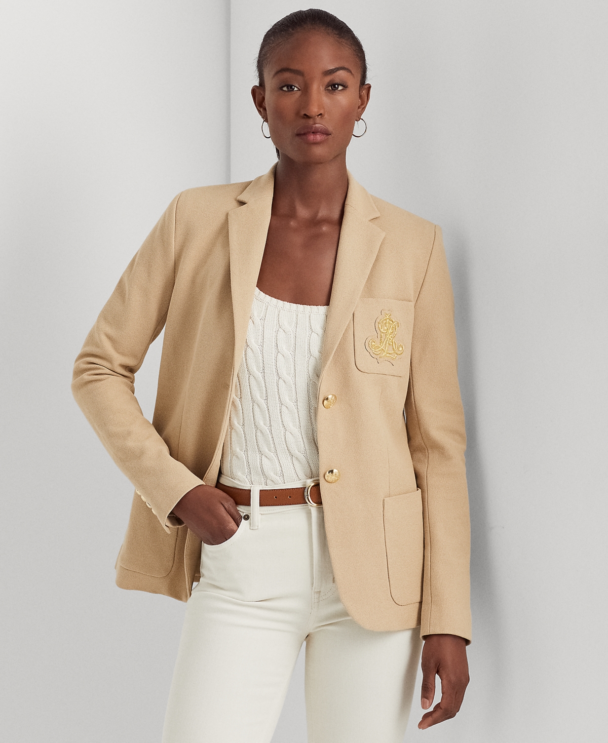 Ralph Lauren Petite Slim-fit Jacquard Blazer In Birch Tan