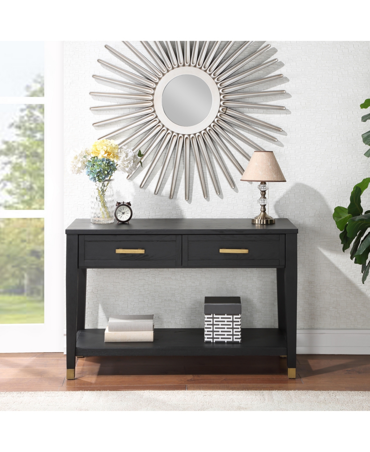 Steve Silver Yves Wood Sofa Table - Rubbed Charcoal with Brushed Brass Accen