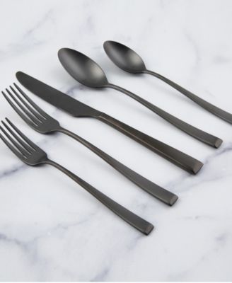 Marlise Black Satin 20 Piece 18/10 Stainless Steel Flatware Set, Service for 4