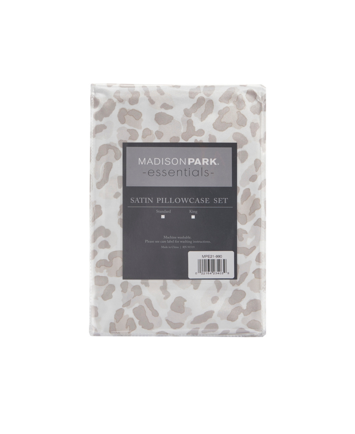 Madison Park Essentials Satin Pillowcase Pair, Standard In Taupe Leopard