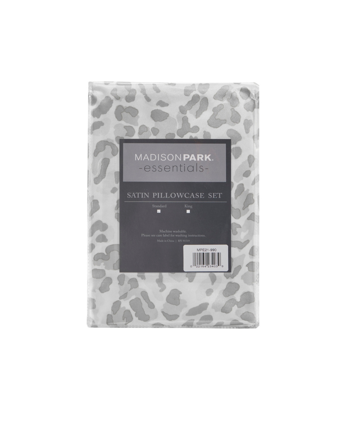 Madison Park Essentials Satin Pillowcase Pair, Standard In Gray Leopard