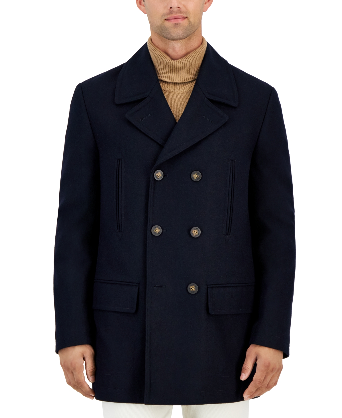 Shop Michael Kors Men's Classic Fit Double-breasted Wool Blend Peacoats In Dark Navy
