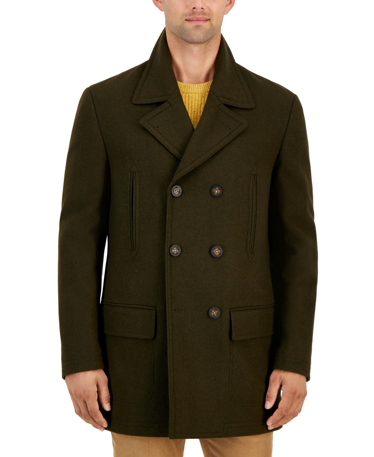 Michael Kors Men's Classic Fit Double-breasted Wool Blend Peacoats In Olive