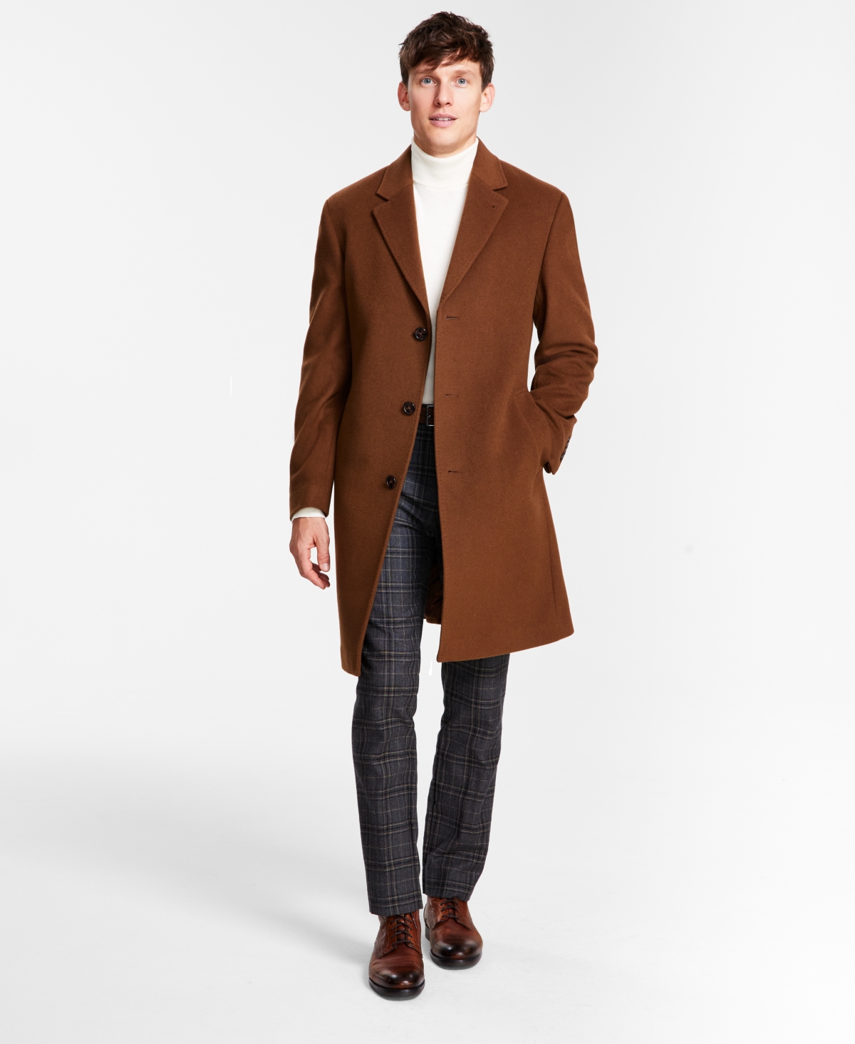 Michael Kors Men's Classic Fit Luxury Wool Cashmere Blend Overcoats In Vicuna