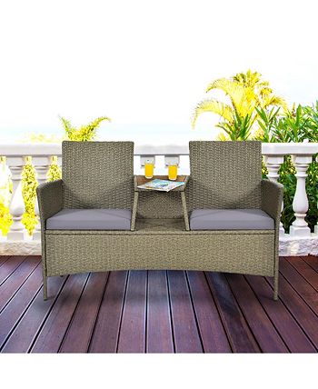 2 Person Patio Rattan Conversation Furniture Set Loveseat Coffee Table