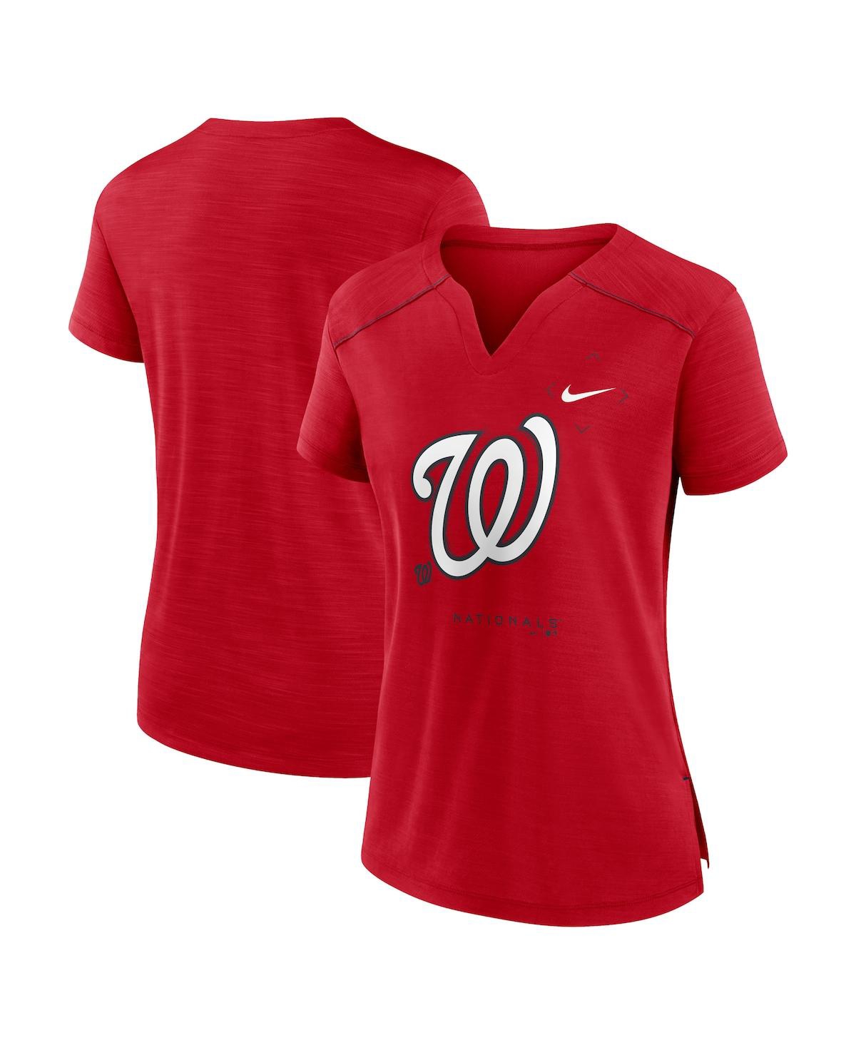 Shop Nike Women's  Red Washington Nationals Pure Pride Boxy Performance Notch Neck T-shirt