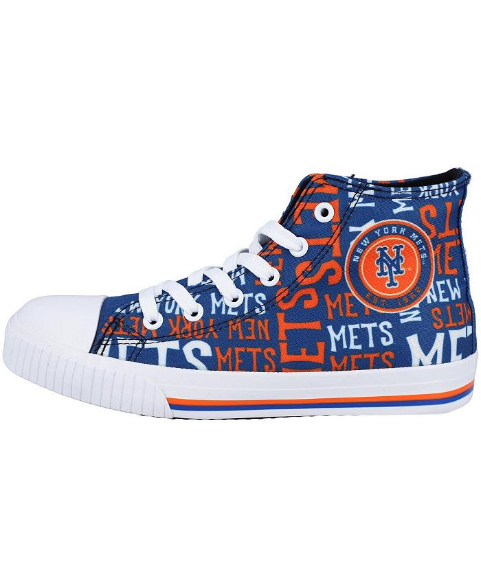 Youth Boys and Girls Royal New York Mets Repeat Wordmark High Top Canvas Allover Sneakers
