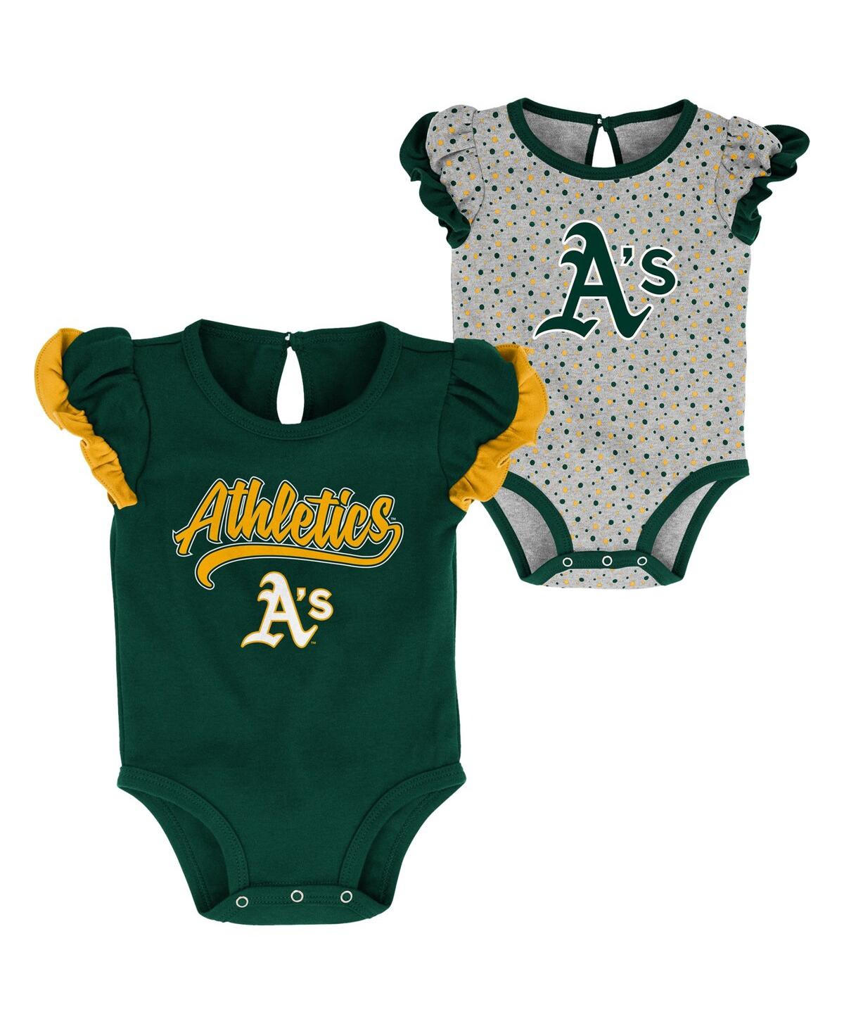 Shop Outerstuff Girls Newborn Green, Heathered Gray Oakland Athletics Scream And Shout Two-pack Bodysuit Set In Green,heathered Gray